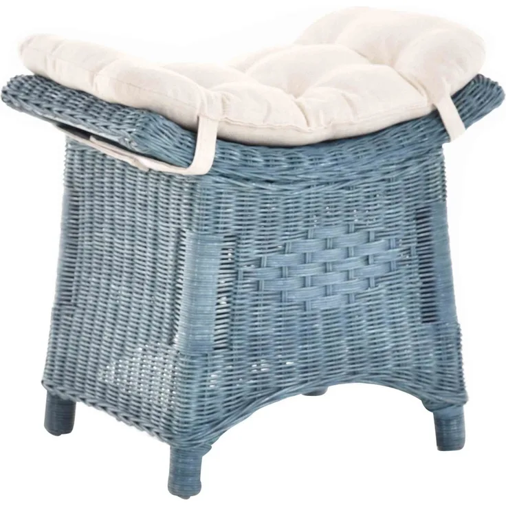 Krines Home Sitzhocker Fußhocker Stabiler Sitz-Hocker/Schemel aus echtem Rattan mit Kissen