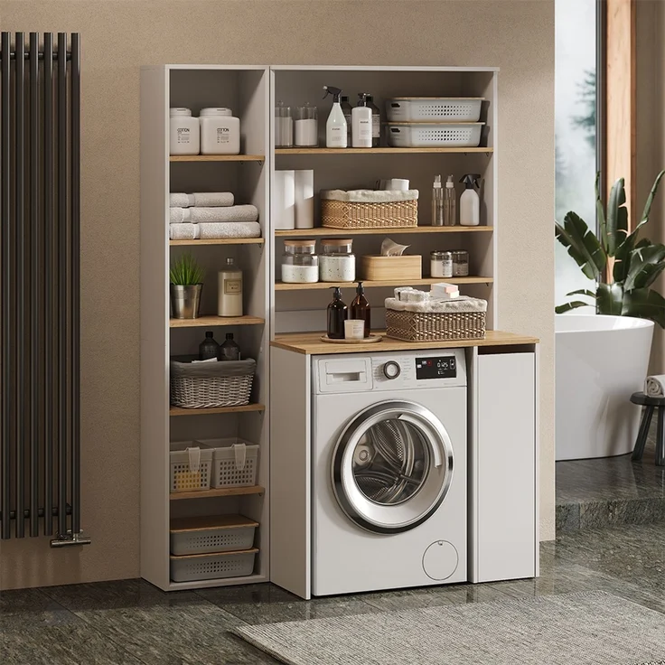 Waschmaschinenschrank Viktor Weiß/Artisan 93.6 x 88.2 cm 2 Teile mit Schrank und Regal Vicco – Bild 6