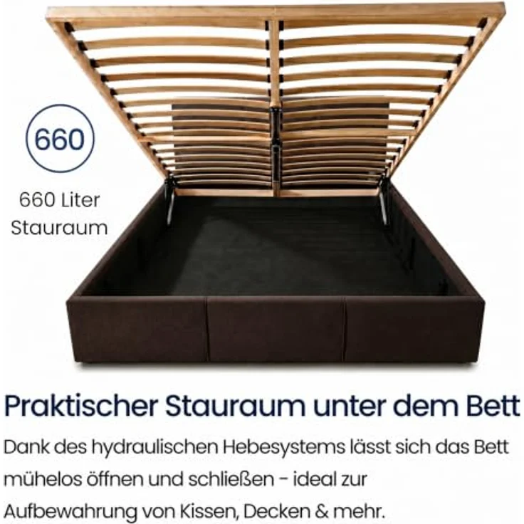 Home Collective Polsterbett Doppelbett Bettgestell mit Lattenrost & Stauraum, Schokoladenbraun, mehrere Größen (120x200, 140x200, 160x200, 180x200) – Bild 3