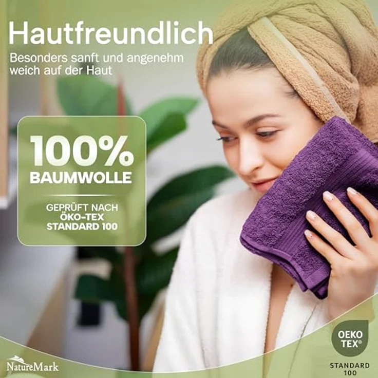 NatureMark Gästetücher – 12er Pack (30x50 cm), 100% Baumwolle, Oeko-Tex Zertifiziert, weich, saugfähig und pflegeleicht – Für Bad, Gäste & Spa – Lila – Bild 7