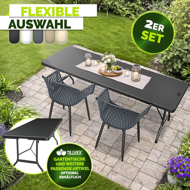 tillvex® Gartenstuhl 2er Set Wetterfest mit Armlehne | Outdoor Stühle bis 120kg belastbar | Gartenstühle UV-beständig | Terrassenstuhl Gartenmöbel Terrasse Balkon Outdoor Garten – Bild 7