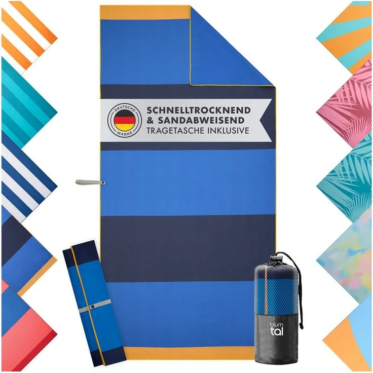 Blumtal Reisehandtuch Strandhandtuch 90x180 cm aus Mikrofaser - kompakt & schnelltrocknend, sandfrei mit Band - Mikrofaser Handtuch groß mit Wellen-Muster – Bild 2