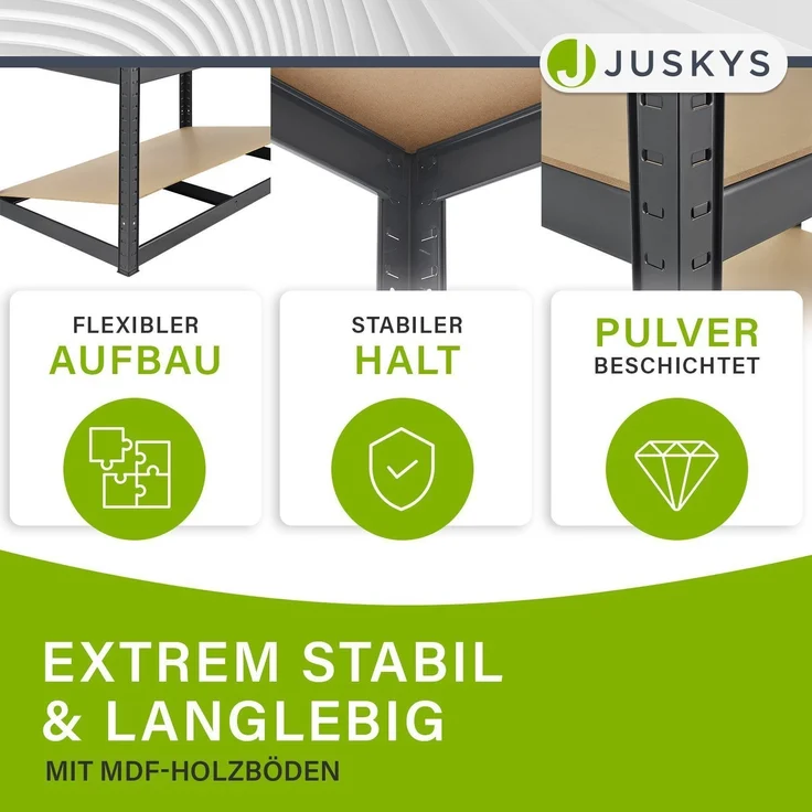 Juskys Lagerregal Basic 4er Set 180x90x40 cm – 4 Schwerlastregale mit 20 Böden – max. 3500 kg - Metall verzinkt - Regale Kellerregal Metallregal – Bild 6