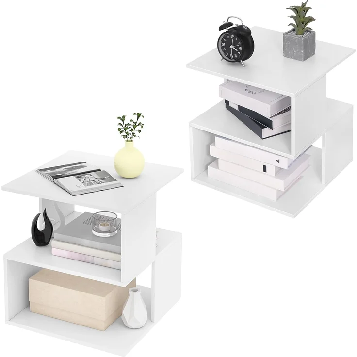 EUGAD Nachttisch (2-St), Sofatisch mit 2 Ablagen, 40x43,5x40 cm, Weiß – Bild 1