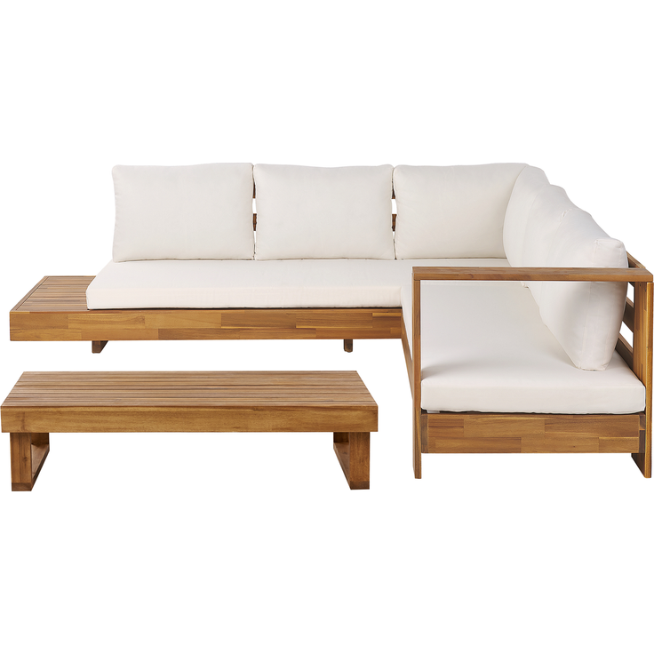 Beliani 'MARETTIMO' Ecksofa Lounge Set links, Akazienholz Heller Holzfarbton / Cremeweiß