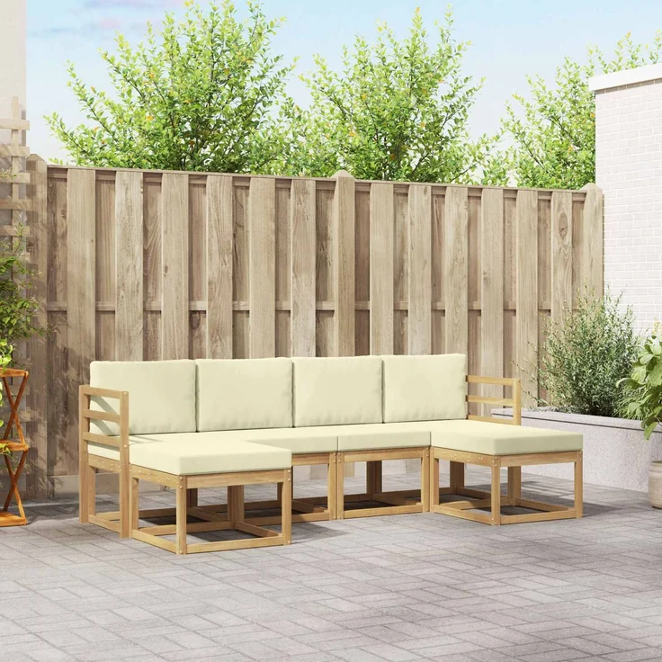 vidaXL Outdoor-Sofagarnitur 6 stk. 6-Sitzer Natur und Creme Polyester 3387999 – Bild 1