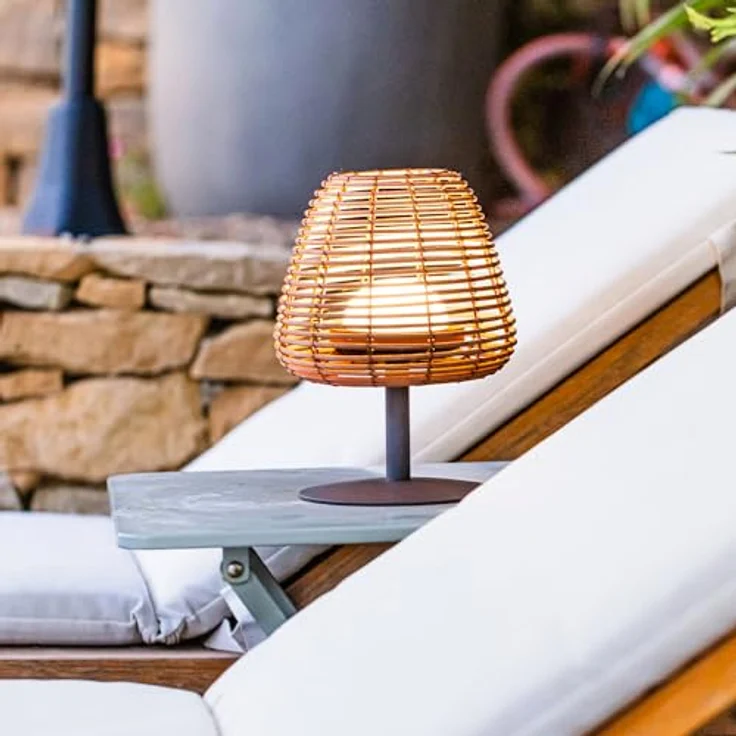 LUMISKY Bohème, kabellose LED-Nachttischlampe aus Rattan und Stahl, dimmbar, weiß, spritzwassergeschützt, 25 cm Höhe – Bild 5