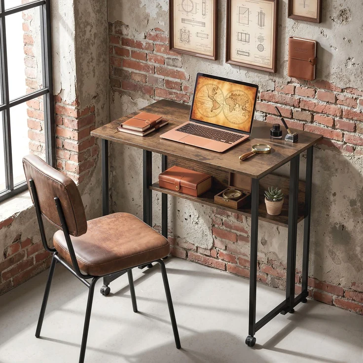 Klappbarer Schreibtisch mit Ablagefach, 80 cm Klapptisch für kleine Räume, Büro, Rustikales Braun--Rustikal-Braun--75x58x80cm--YOUDENOVA – Bild 3