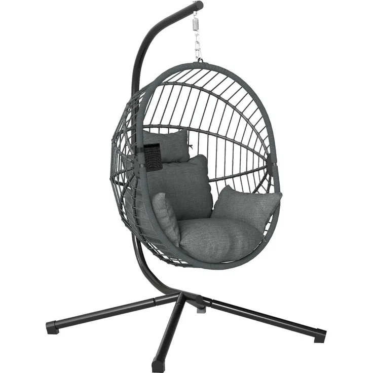 Outdoor Hängesessel Hängesessel, inkl. Polster, Egg-Chair, 120 cm x 106 cm x 188 cm, Grau--Grau--188x106x120cm--YOUDENOVA