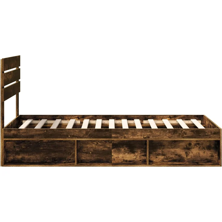 vidaXL Bettrahmen Geräucherte Eiche 90 x 190 cm Massives Kiefernholz 3411467 – Bild 7