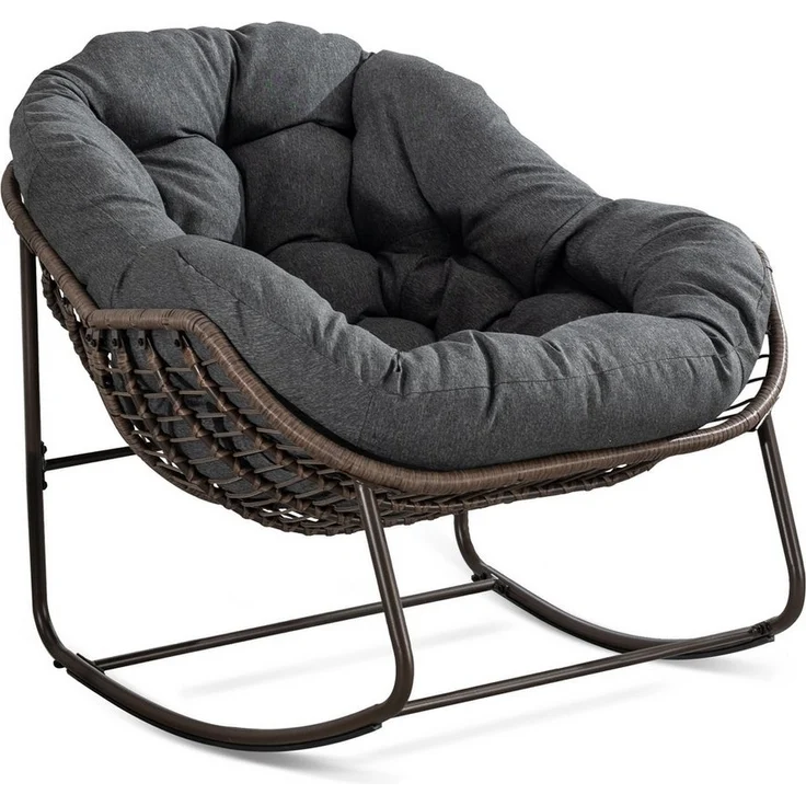 LVHOM Schaukelstuhl mit gepolstertem Kissen, Rattanstuhl mit Stahlrahmen, Lounge Sessel (Großformat B110.5cm x T94.5cm x H80cm,Dicke Kissen,160kg Tragfähigkeit, MEHRE FARBEN MEHRE OPTIONEN! Schaukelsessel umhüllendem Sitzgefühl & hoher Armlehne, 1 St),... – Bild 5
