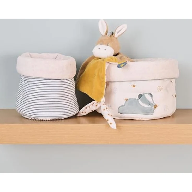 Nattou Aufbewahrungs-Körbe aus Baumwolle und Polyester, Dachs Felix, 2er Set, Ø 20 cm und Ø 15 cm, Felix und Leo, Hellblau – Bild 4