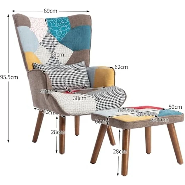 FurnitureR Bunte Sessel mit Banken, Retro-Design, Holzrahmen, Komfortables Kinderzimmer, Wohnzimmer und Möbel mit Attraktivität, Mehrfarbig – Bild 2