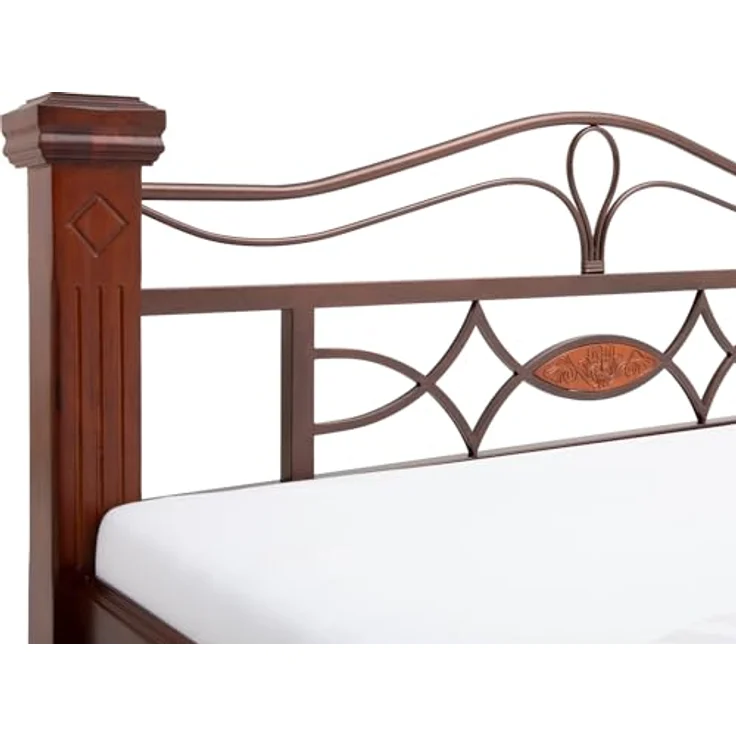 Massives Holzbett 200x200 cm braun rustikal – Doppelbett mit Metallgestell & Holzpfosten – Stabil & stilvoll für gemütliches Schlafzimmer Ambiente – Bild 5