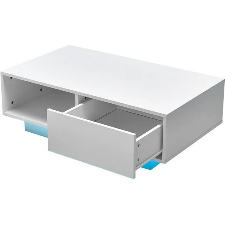 COSTWAY Couchtisch, mit 20 Farben LED-Beleuchtung, Fernbedienung, Schublade – Bild 4