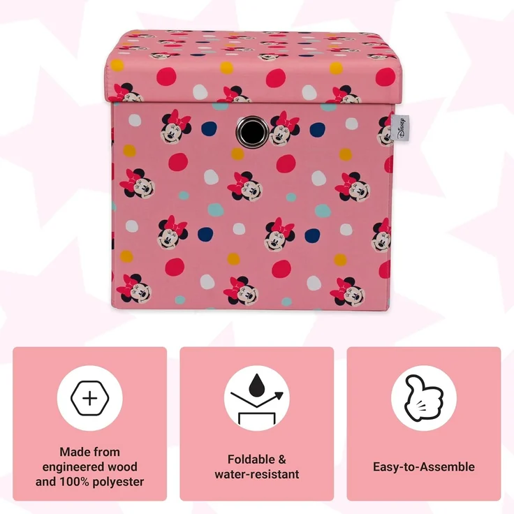 Disney Classic Minnie Maus Ottomanen-Aufbewahrungsbox, faltbar, quadratische Spielzeugtruhe, Box mit Deckel für Kinder, Fußhocker, belastbar bis zu 30 kg, rosa – Bild 4
