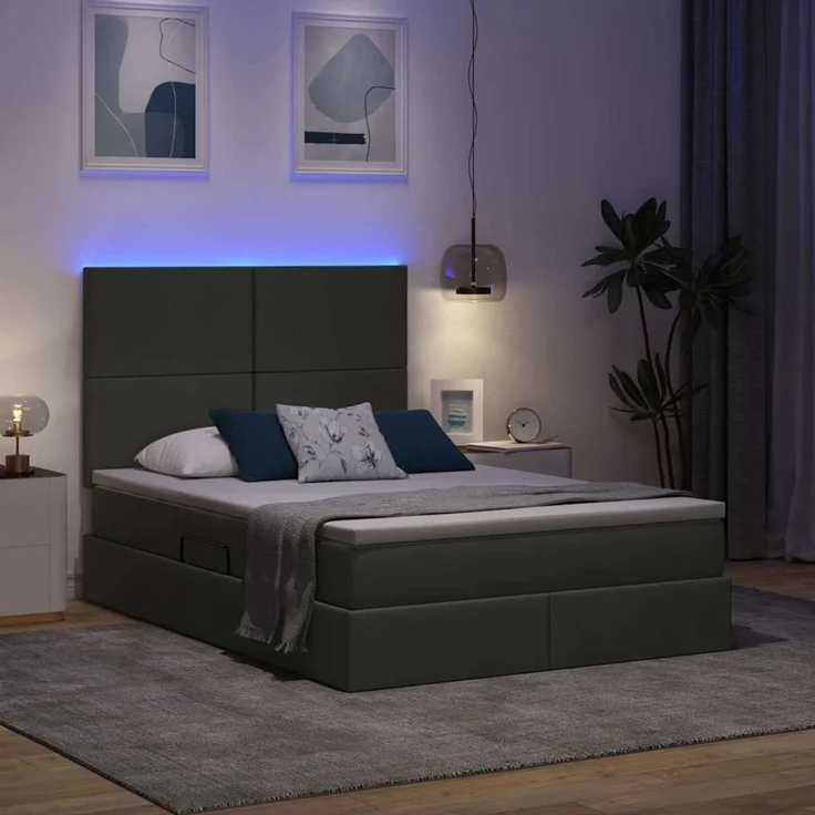 vidaXL LED-Speicherbett mit Matratze Dunkelgrau 140 x 200 cm Stoff 3372358 – Bild 5