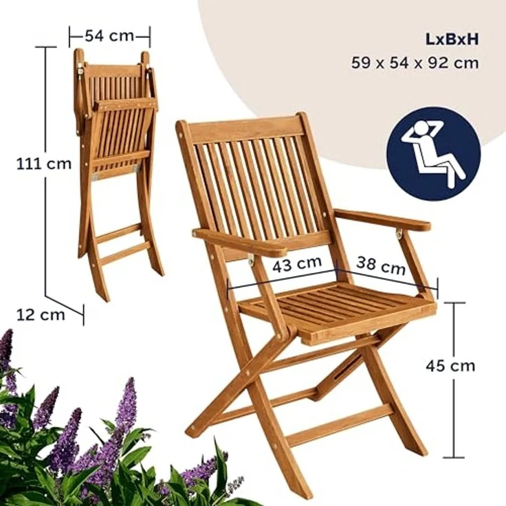 Casaria® Balkonmöbel Set 2 Personen Wetterfest Holz FSC®-zertifizierte Stühle Klappbar 160kg Belastbar Balkon Garten Terrassenmöbel Möbel 3-TLG. Akazie – Bild 3