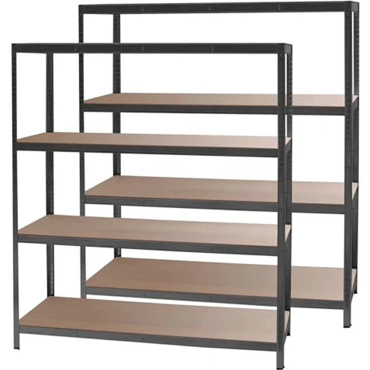Wiltec Set 2X Schwerlastregal 160 x 60 x 180 cm, 175kg/Ablage, Steckregal schwarz aus Stahl, Lastenregal mit 4 Ablagen, Werkstattregal – Bild 5