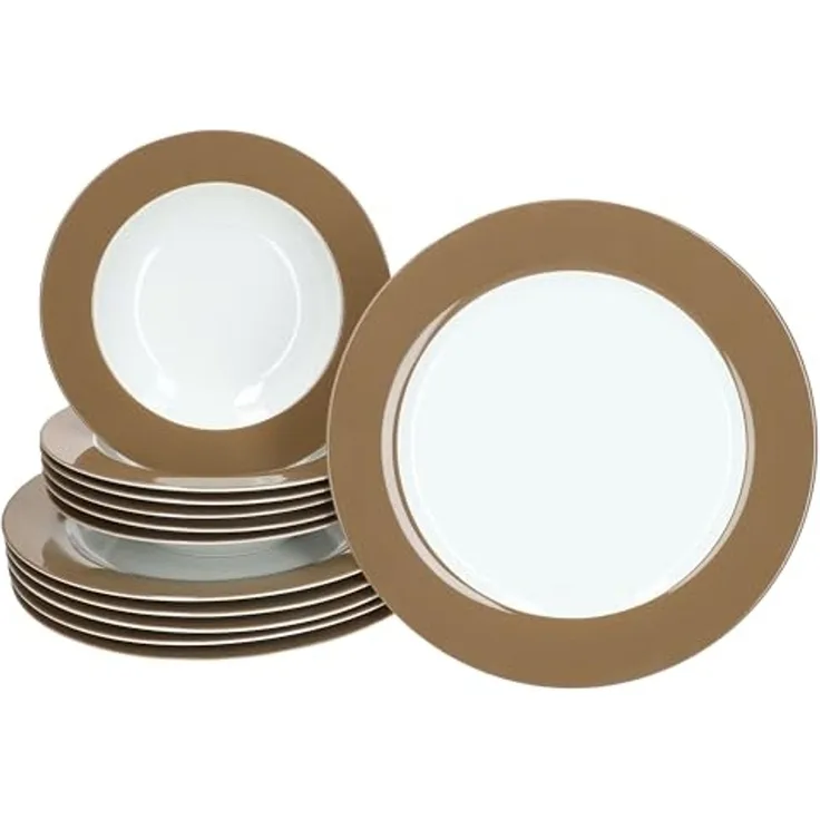 MamboCat Tafelservice Ritzenhoff Nougat Doppio 12tlg Tafelservice Braun 6 Pers Essteller, Porzellan