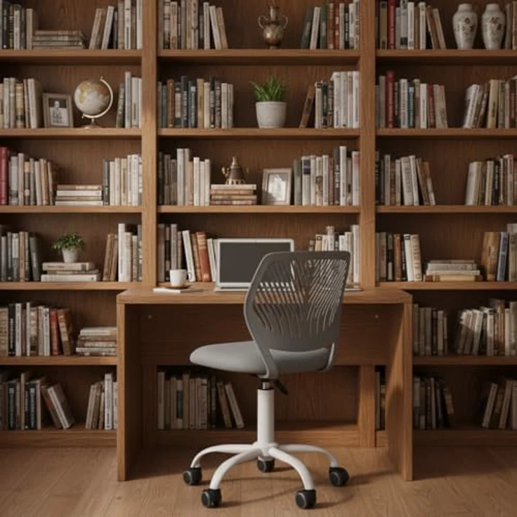 FurnitureR Bürostuhl ergonomisch ohne Armlehnen, höhenverstellbarer Drehstuhl mit Netzrückenlehne, 38x40 cm Sitz, 32cm Rückenlehne, 5 Rollen, Metallfuß, ideal für Home Office, Dunkelgrau – Bild 3