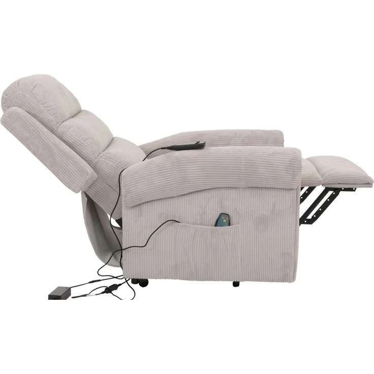 Fernsehsessel HWC-K63, Relaxsessel, Liegefunktion Aufstehhilfe Massage Heizfunktion, Stoff (220g/m²) Cord ~ hellgrau – Bild 9