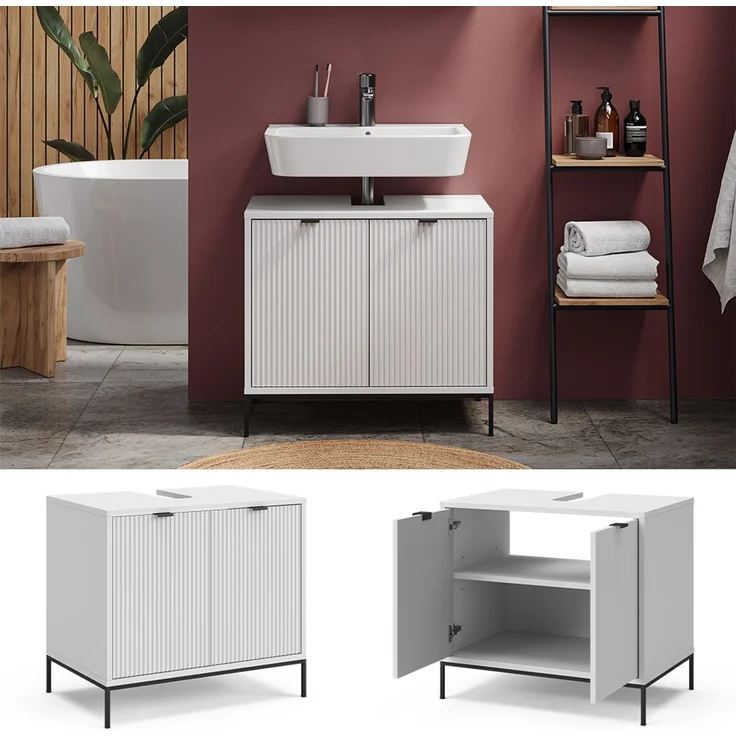 Waschtischunterschrank Eliza Weiß 70 x 63 cm mit 2 Türen Vicco – Bild 2
