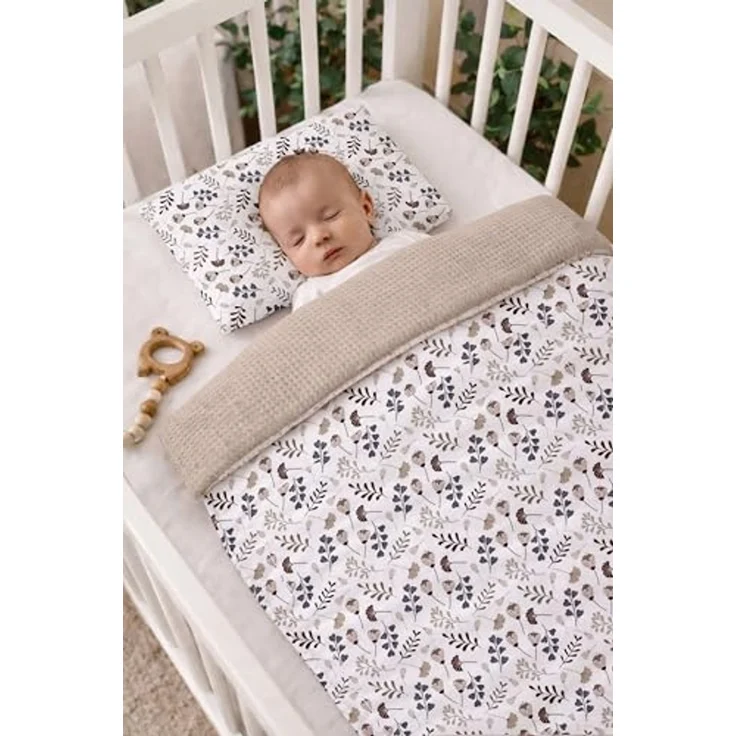 Babynest Nestchen Baby Set für Neugeborene – 5-teilig – Kuschelnest aus 100% Baumwolle & Waffelpique – Babykokon tragbar – für Babybett, Kinderbett & Kinderwagen – OEKO-TEX - Zweige und Sand – Bild 4