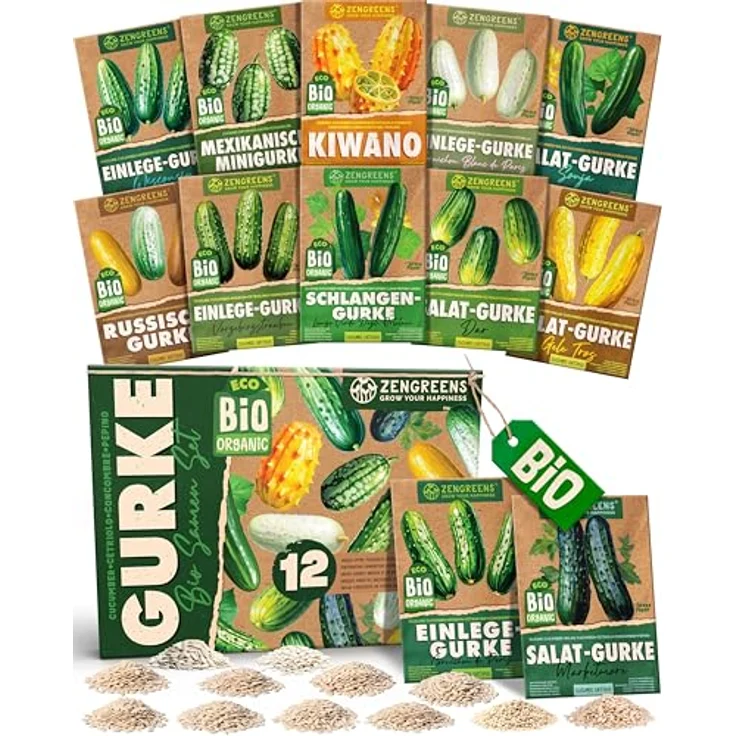 ZenGreens® - Bio Gurkensamen im 12er Set - 12 Gurken Samen für den einfachen Anbau im Garten, Balkon oder Hochbeet - Pflanzensamen - Saatgut – Bild 1