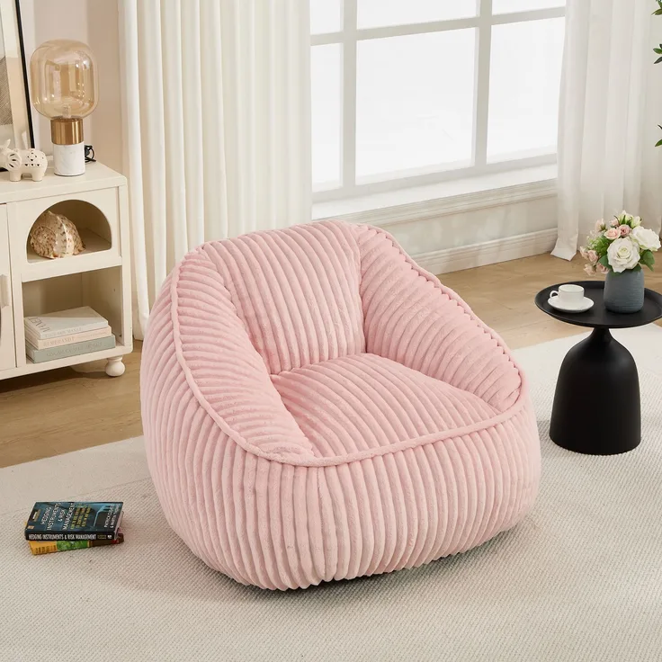 Sitzsack-Sessel in Pink mit Cordbezug und weicher Schaumstofffüllung, 1 Stück,H 73 x T 98 x B 92 cm