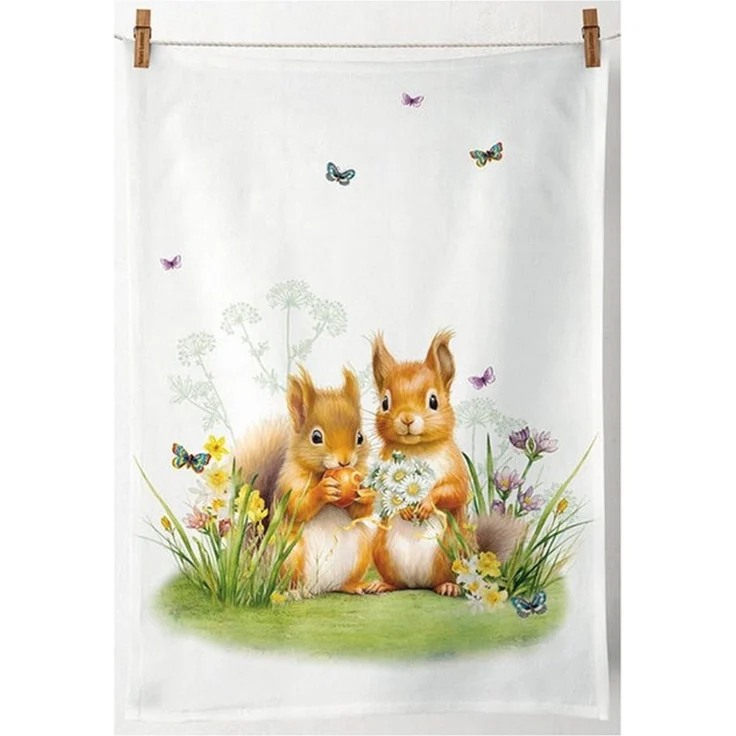 Ambiente® Geschirrtuch Little squirrels, (1-tlg, 1-teilig), Geschirrtücher ca. 50x70cm Baumwolle – Bild 1