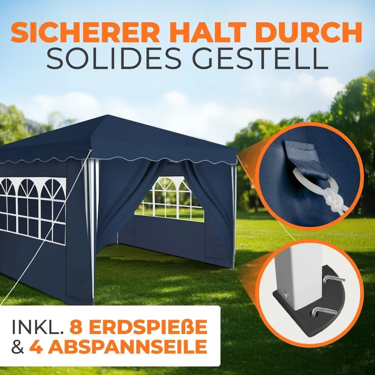 Faltpavillon 3x3 m - wasserdicht - mit 4 Seitenteilen, blau – Bild 5