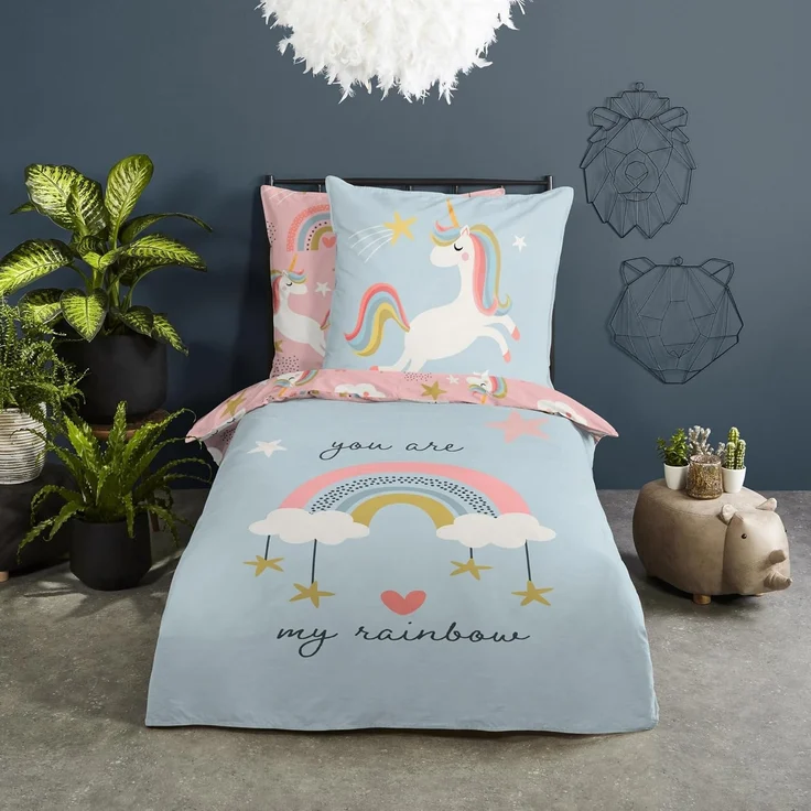 Good Morning Renforcé Bettwäsche 135 X 200 cm + 1- 80 X 80 cm Suus unicorns and rainbows bunt – Bild 2