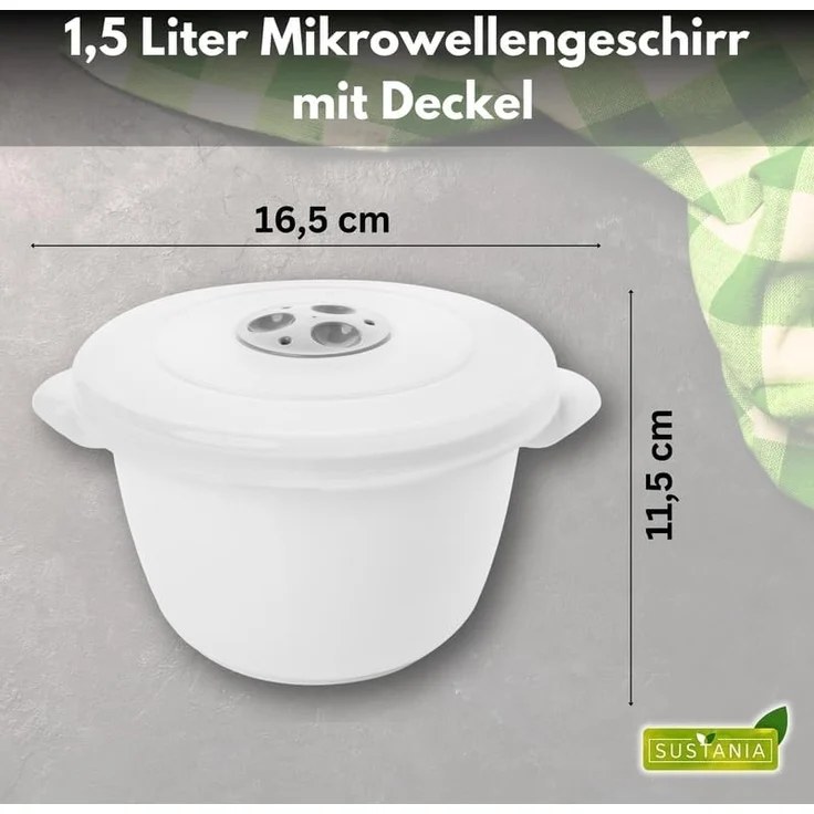 Centi Mikrowellenbehälter Mikrowellengeschirr mit Deckel und Griff, Kunststoff, (2er-Set) – Bild 2