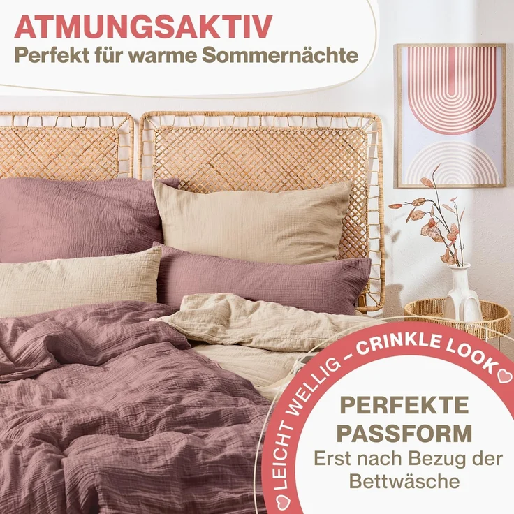 Blumtal Kissenbezug Musselin Kissenbezug - Oeko-TEX zertifiziertes Musselin Kopfkissen, (2 Stück), 100% Baumwolle – Bild 3