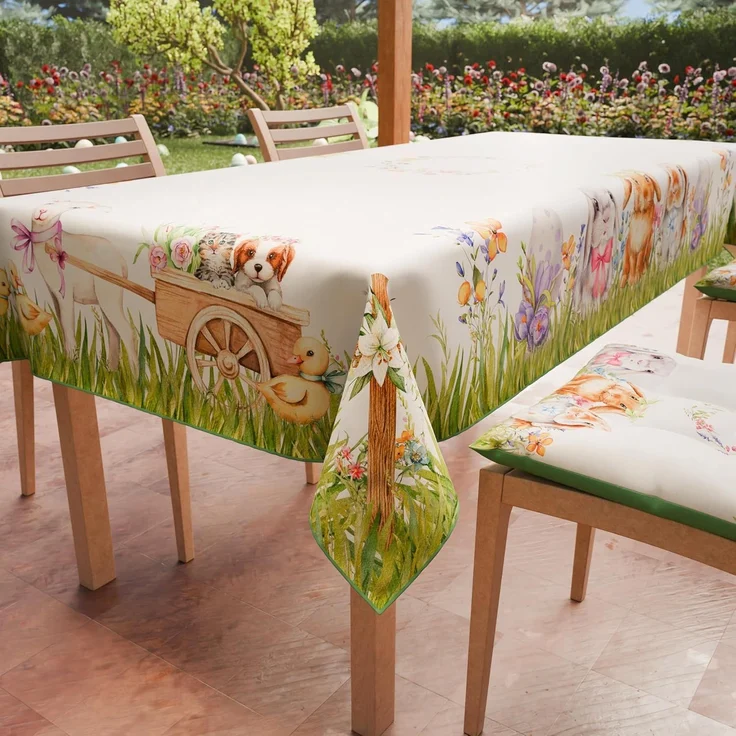 PETTI Artigiani Italiani - Tischdecke Ostern schmutzabweisend rechteckig Tischdecke Ostern Küche Design Kaninchen X6-Sitzer (140x180 cm) 100% Made in Italy
