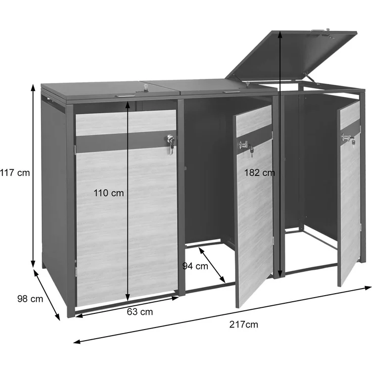 XL 3er/6er-Mülltonnenverkleidung HWC-J82, Mülltonnenbox, Metall 97kg, anthrazit ~ Kirsche-Holzoptik dunkelbraun – Bild 3
