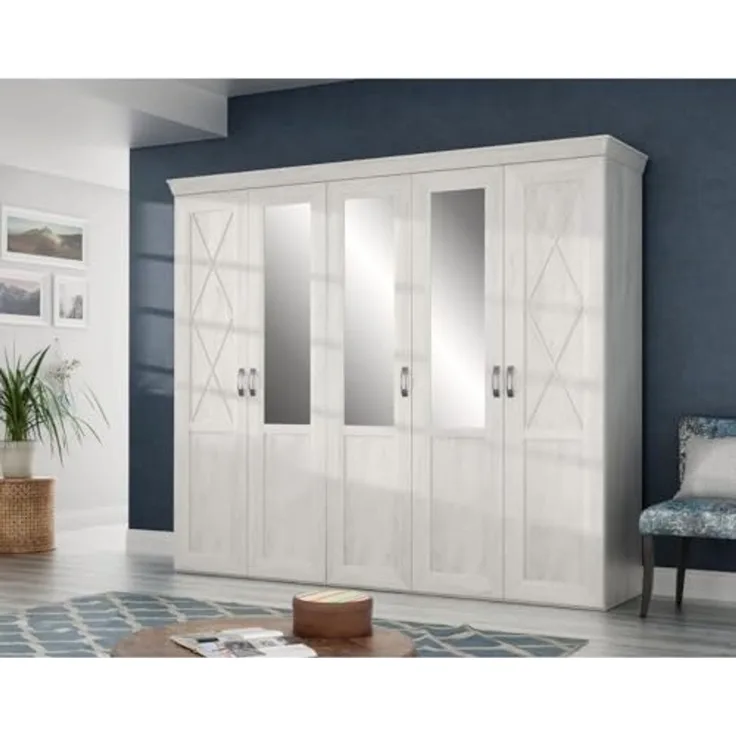 Kleiderschrank KASHMIR Schrank in Pinie weiß mit Spiegel 255x220