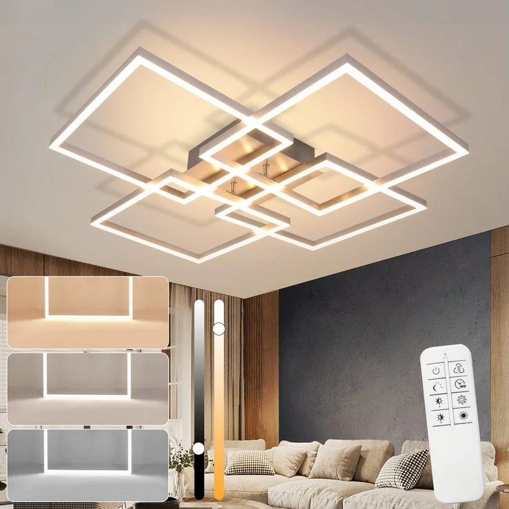 Nettlife LED Deckenleuchte Schlafzimmer Silber Dimmbar 64CM 36W Geometrisch Wohnzimmer, mit Fernbedienung, LED fest integriert, Farbwechsler, 3000K-6500K mit Fernbedienung für Flur Schlafzimmer Hotelzimmer – Bild 5