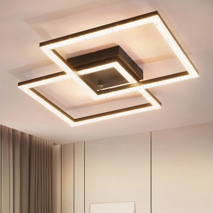 Nettlife LED Deckenleuchte Wohnzimmer Kristall Schwarz 3000K Modern Eckig Metall Deckenlampe, LED fest integriert, Warmweiß, Schlafzimmer Flur Küche – Bild 1