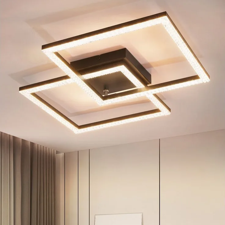 Nettlife LED Deckenleuchte Wohnzimmer Kristall Schwarz 3000K Modern Eckig Metall Deckenlampe, LED fest integriert, Warmweiß, Schlafzimmer Flur Küche