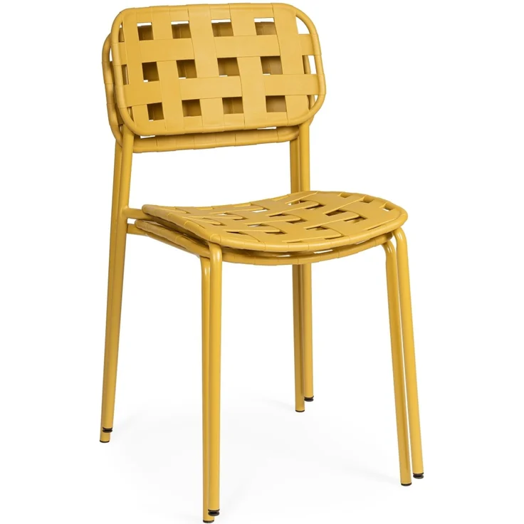 Gartenstuhl Clover 4er-Set aus Metall, modernes Design, stapelbar, ocker – pflegeleicht für Deinen Außenbereich – Bild 6