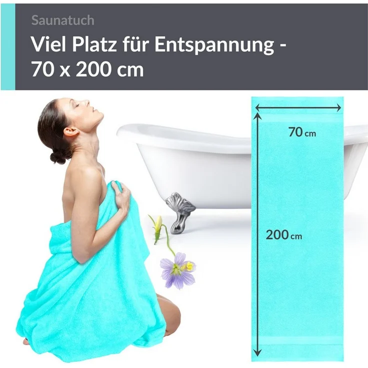 Lashuma Saunatuch Linz, Frottee (1-St), Türkises Sauna Handtuch Damen und Männer 70x200 – Bild 2