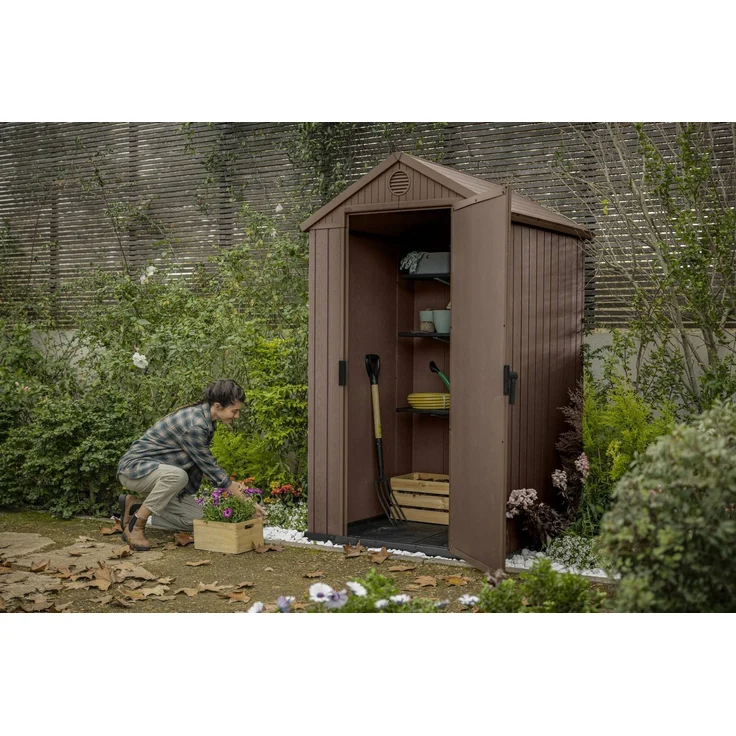 Dmora Gartenhaus Osoyoos, Gartenhütte, Gartenhaus, Werkzeugschuppen, 124x117 h205 cm, Braun – Bild 4