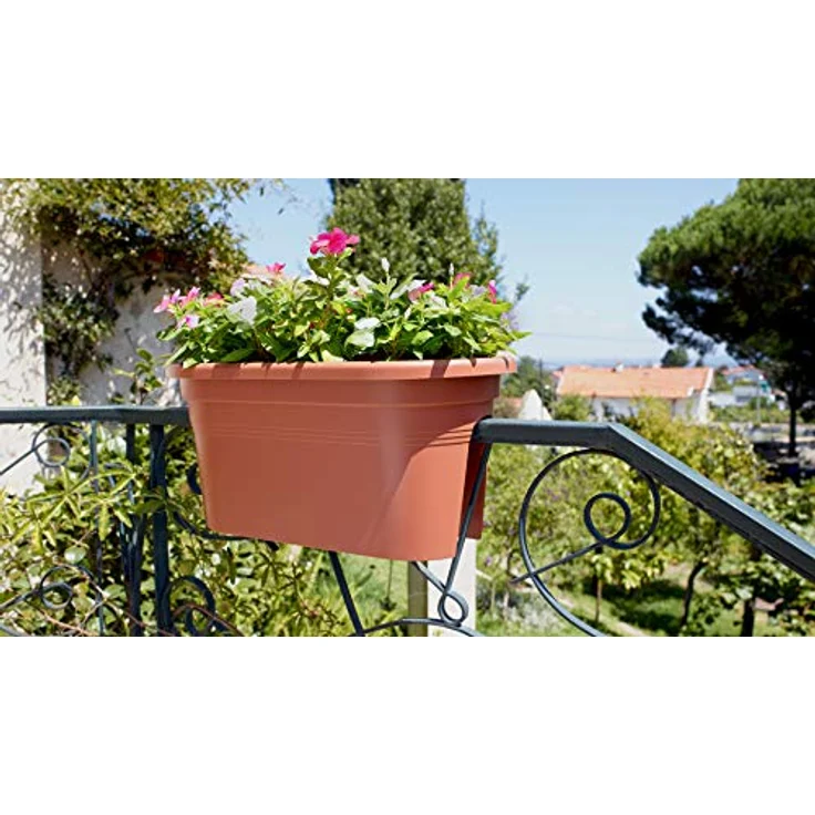 Artevasi Venezia Geländerkasten, ovaler Blumenkasten aus Kunststoff, 60 x 30 x 27 cm, anthrazit, UV- und witterungsbeständig, 18 l Volumen, inkl. Befestigungsset – Bild 3