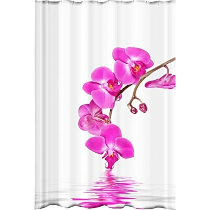 Ekershop Duschvorhang Textil Digitaldruck ORCHIDEEN für Duschstange Breite 120 cm (inkl. Ringe), Höhe 200 cm, wasserabweisend, waschbar, bügelbar – Bild 1