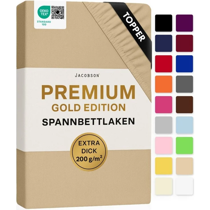 Jacobson Spannbettlaken TOPPER PREMIUM 200 g/m² Jersey aus 97% Baumwolle & 3% Elasthan, Extra dichtes Bettlaken für maximalen Halt – Bild 1
