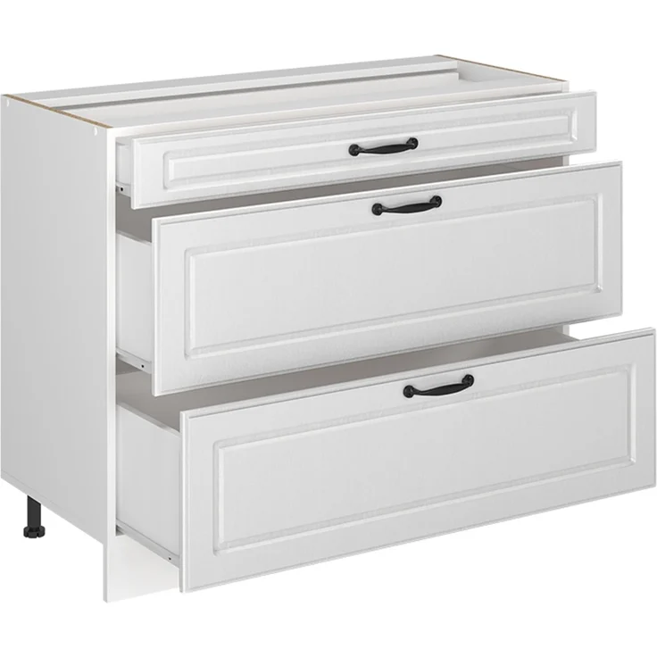 Küchenunterschrank R-Line Weiß Landhaus/Weiß 100 cm Arbeitsplatte Anthrazit Vicco – Bild 3