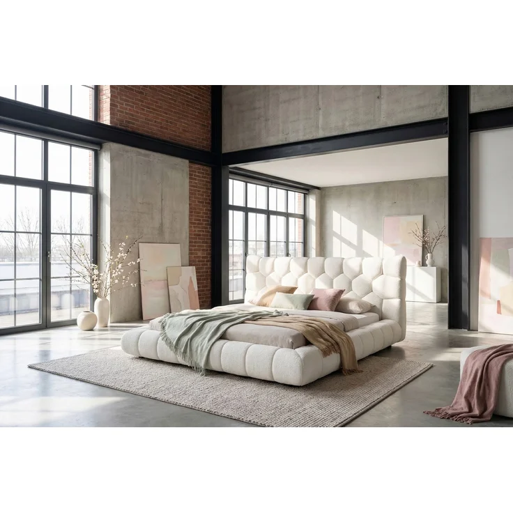 KAWOLA Bett ATTICO Polsterbett Stoff cremeweiß 200x200 cm mit Lattenrost – Bild 5
