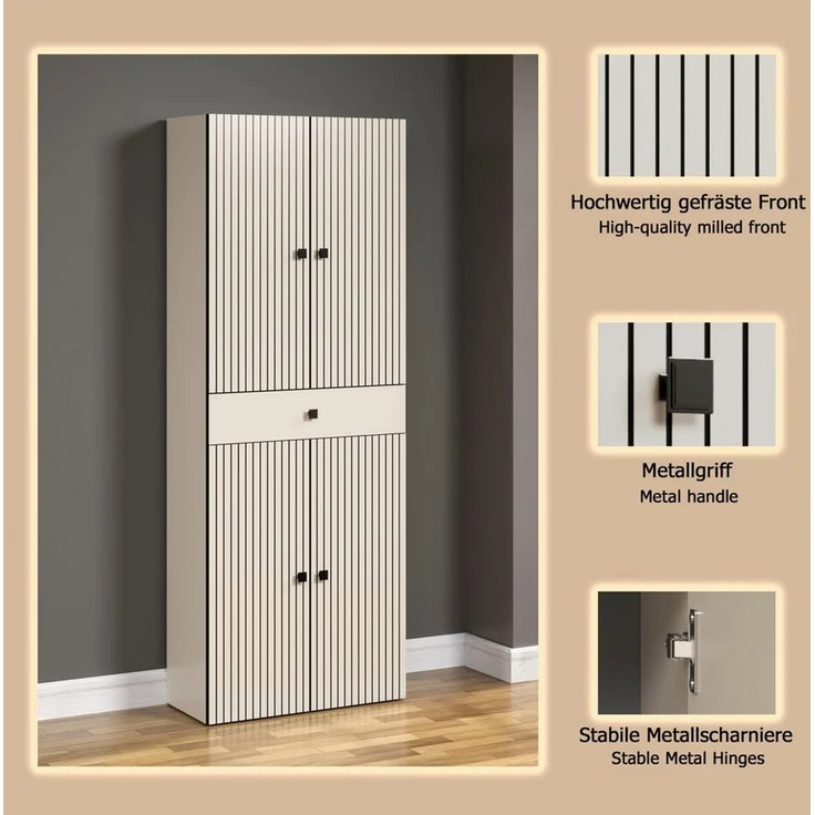 welltime Hochschrank Amrum Badezimmerschrank mit und ohne Schublade - (B/T/H) 40-70/31/186 cm – Bild 3